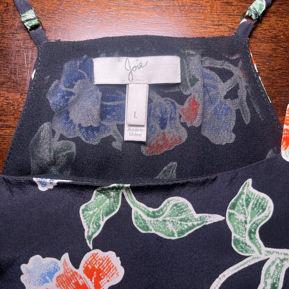Joie Midi Dress Deme Floral Halter Sleeveless 100% Silk Caviar Black Size Large - Picture 7 of 10
